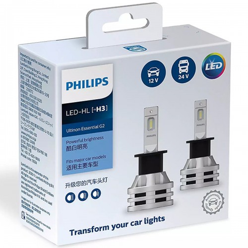 Bộ đèn pha xe hơi ô tô Philips ULTINON ESSENTIAL GEN2 LED H3 11336 UE G2 ánh sáng trắng 6500K