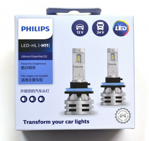 Bộ đèn pha xe hơi ô tô Philips ULTINON ESSENTIAL GEN2 LED H11 11362 UE G2 ánh sáng trắng 6500K